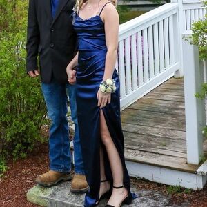 Windsor Prom dress: Amelia Formal Satin Embroidered Dress, Navy, XS